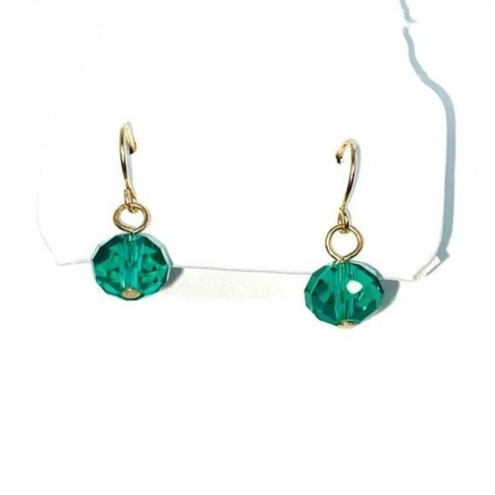 Turquoise Clear Bead Gold-Tone Dangle Earrings